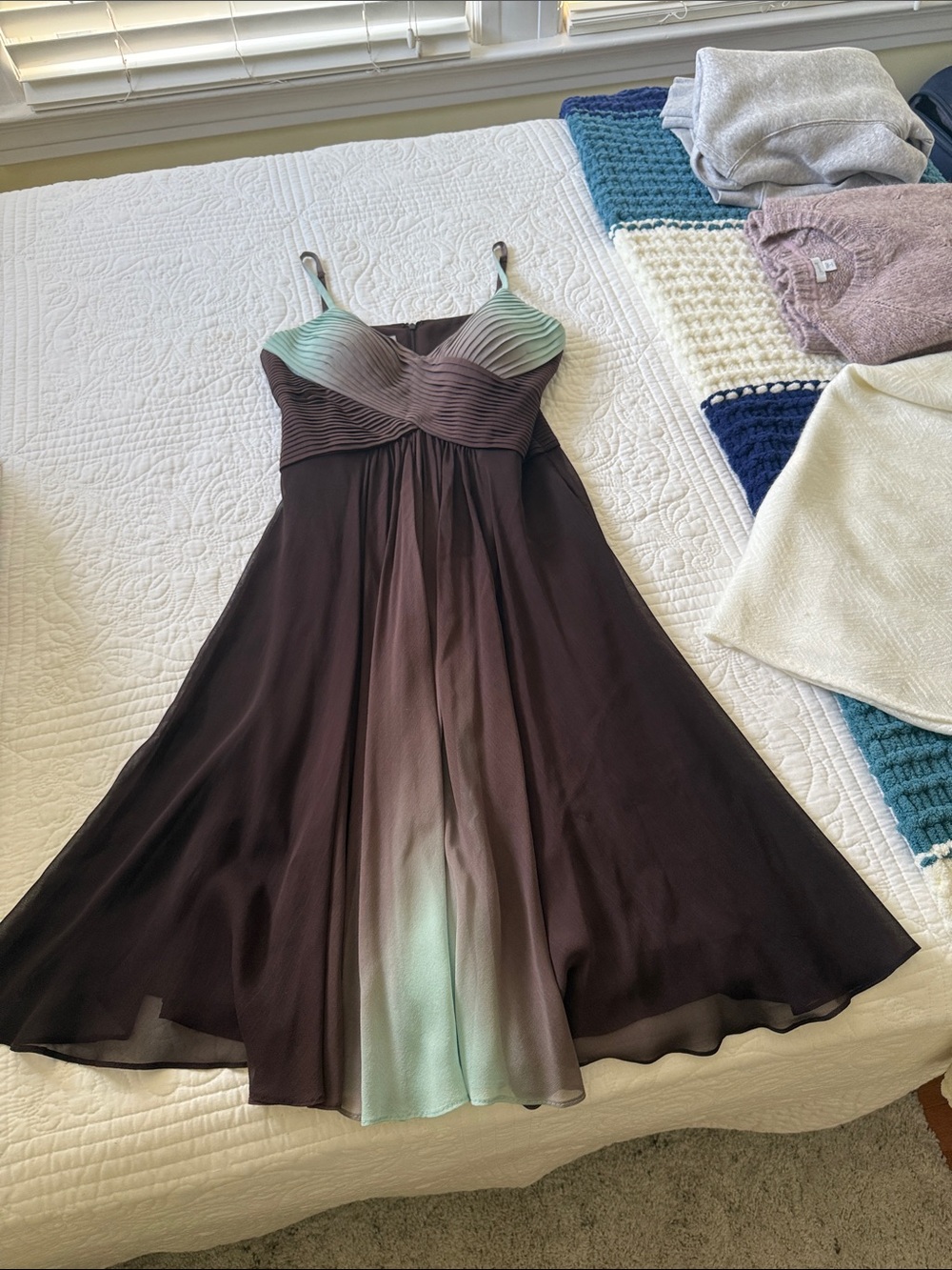 Anne Klein Brown Midi Dress with Mint Ombre Bodice
